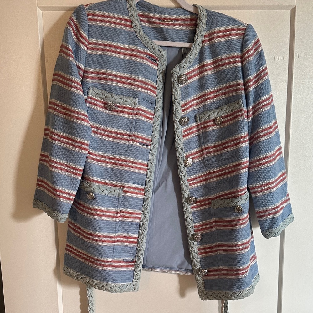 Elie Tahari Blue and Red Striped Blazer